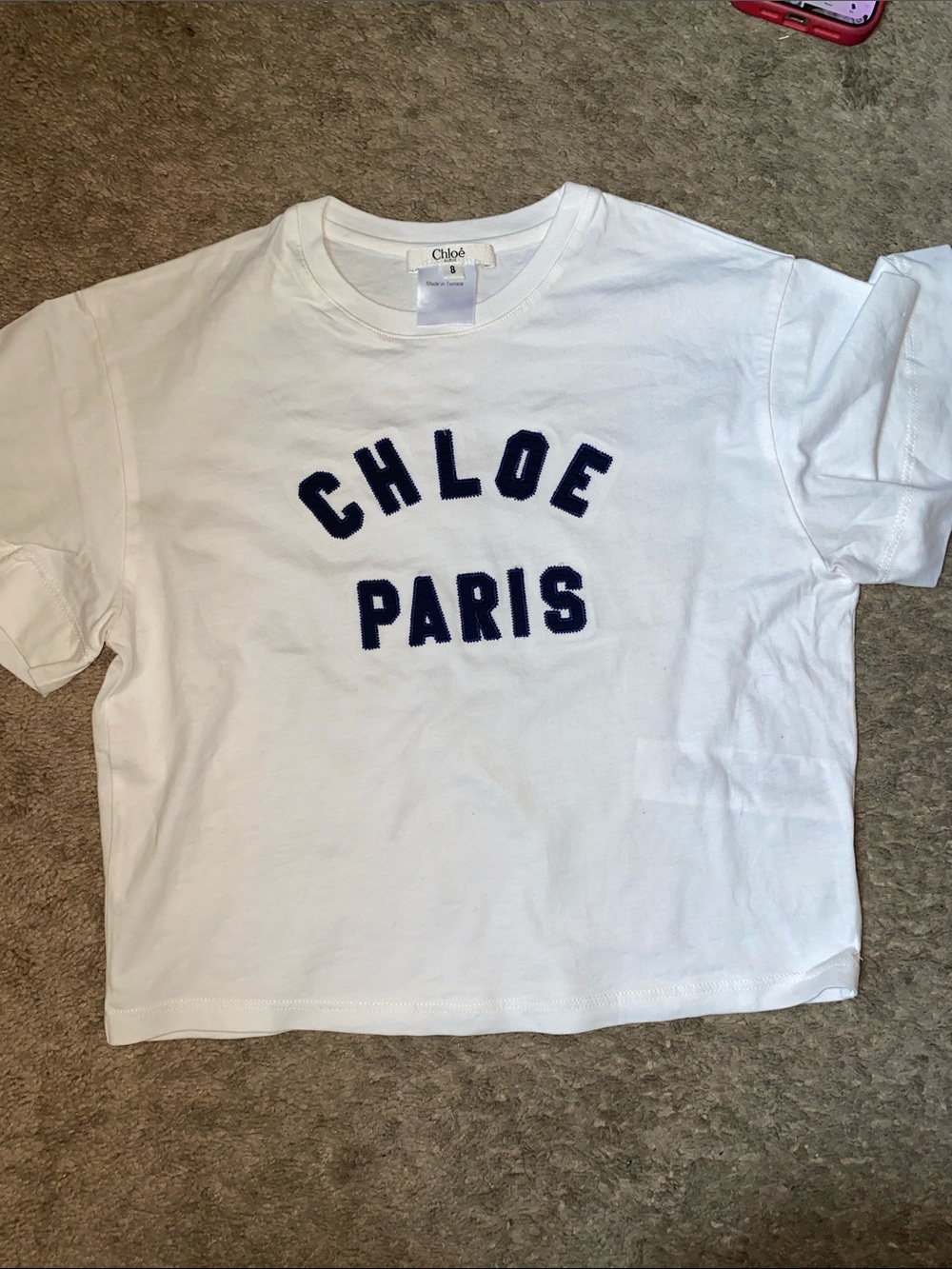 Chloe White Tee with Navy 'CHLOE PARIS' Logo
